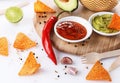 Mexican food concept Ã¢â¬â Doritos, guacamole and salsa Royalty Free Stock Photo